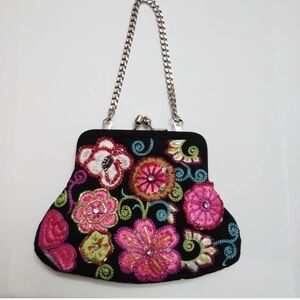 VERA BRADLEY COIN/EVENING PURSE Embroidered Beads Stones Kiss lock Mini Purse